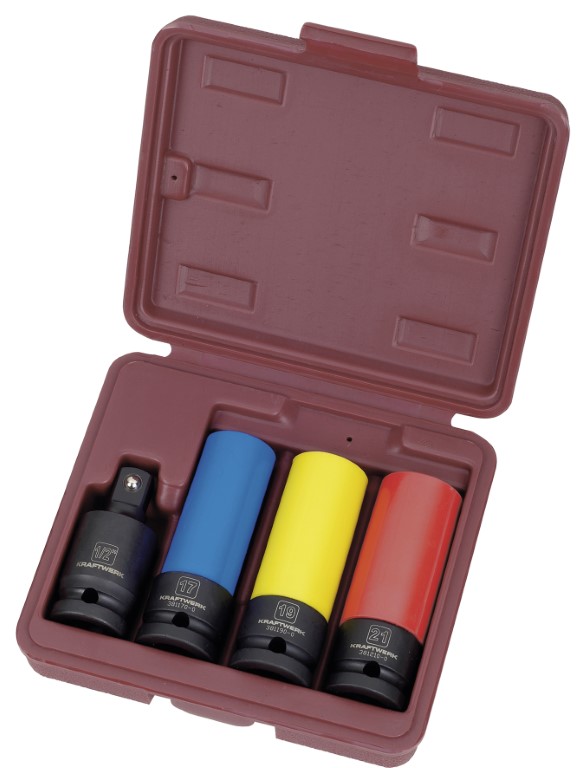 JOGO CHAVES CAIXA 1/2" IMPACTO C/ PROTEÇÃO EM NYLON, 4 PCS.